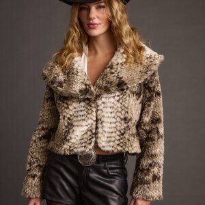 12th Tribe Wild Heart Snake Print Faux Fur Jacket Size MM
